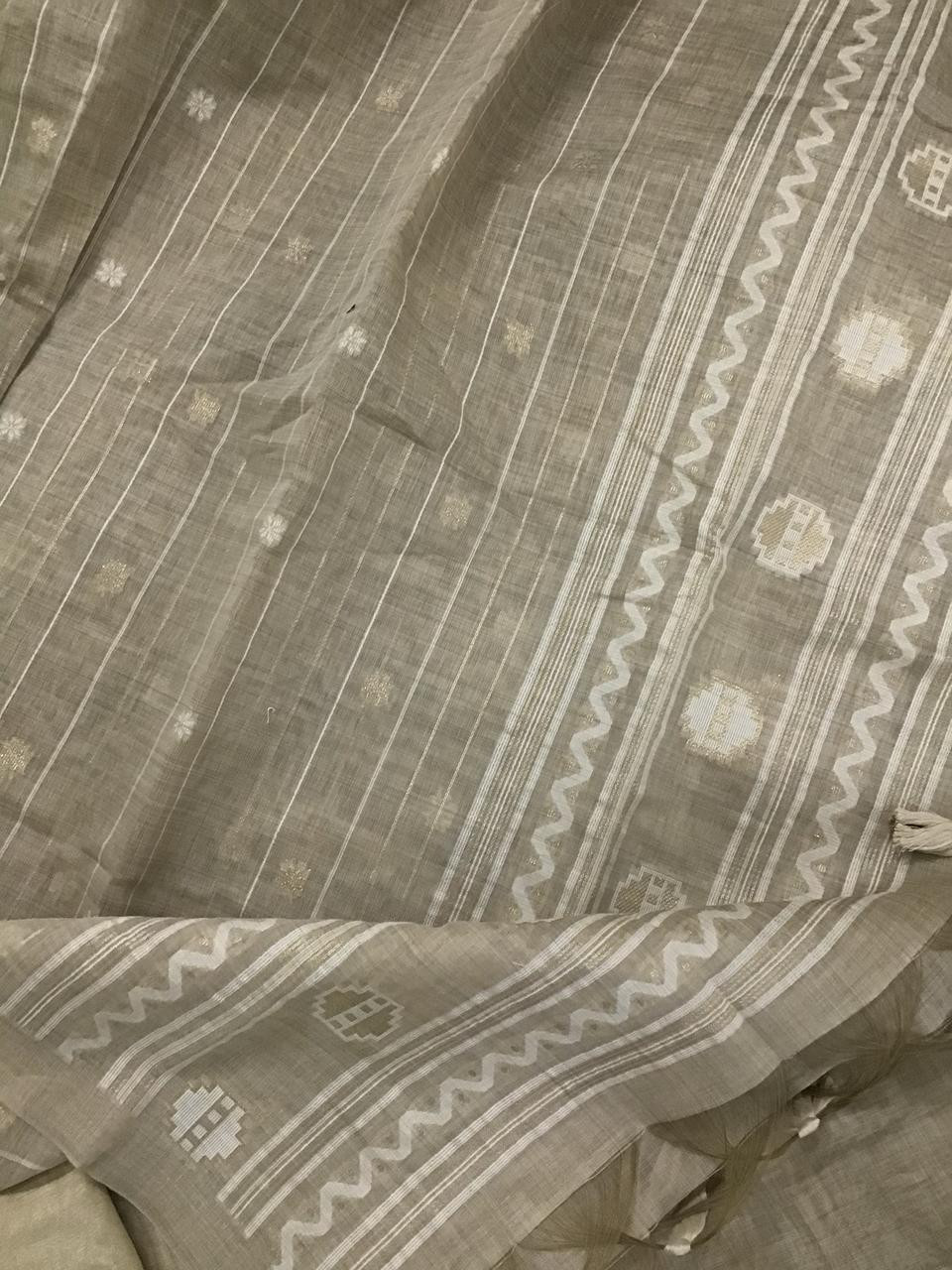 Soft Kora Chanderi Embroidered Suit - Beige