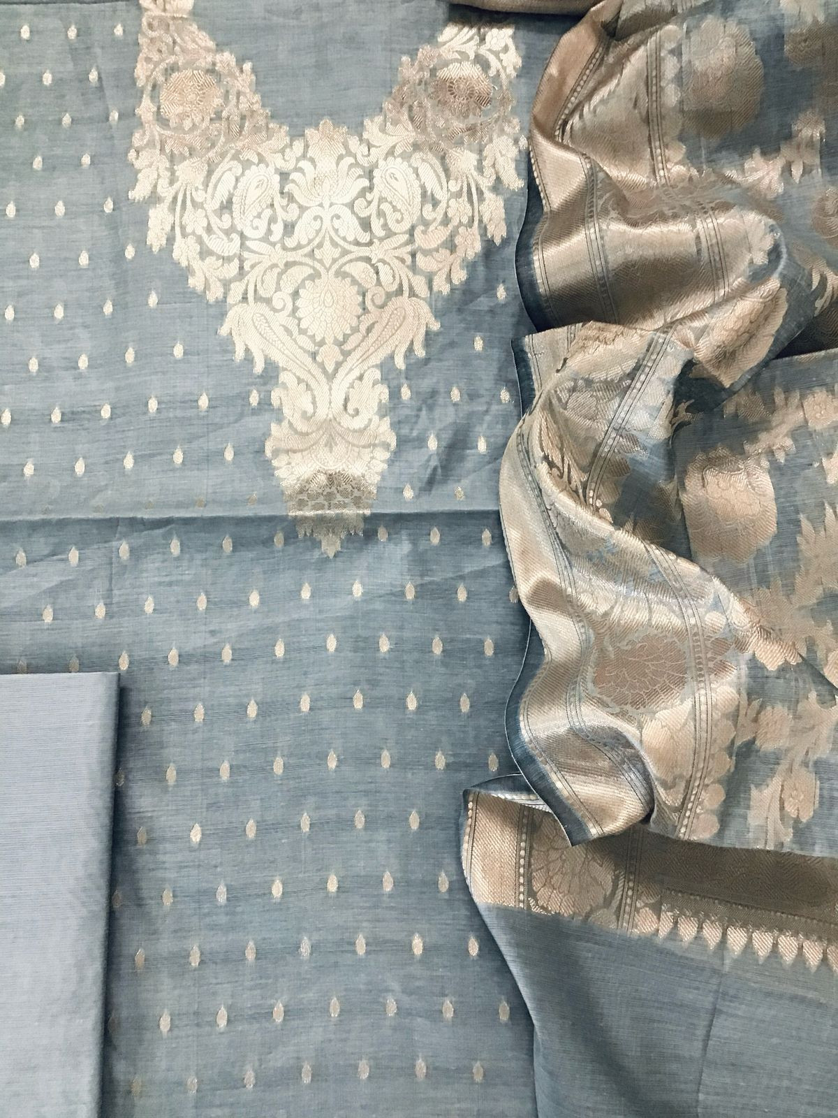 Soft Chanderi Banarasi Weaved Suit - Grey