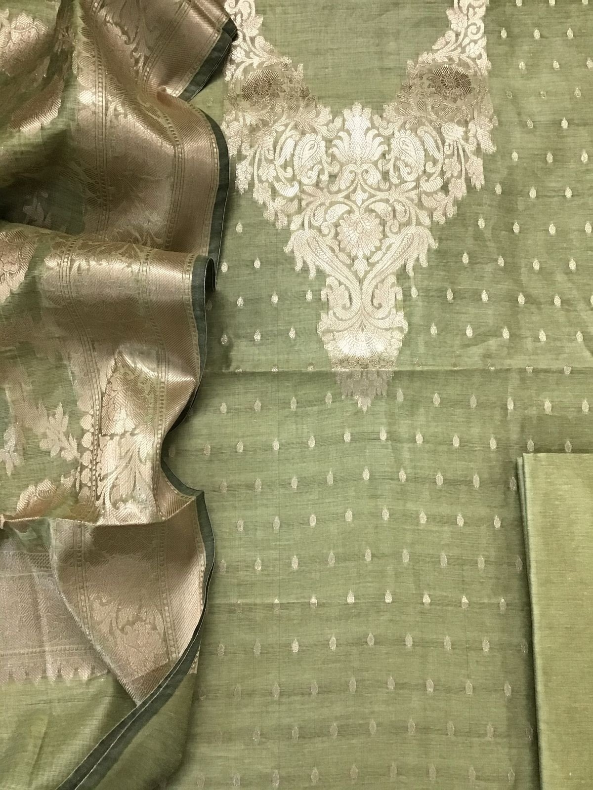 Soft Chanderi Banarasi Weaved Suit - Green