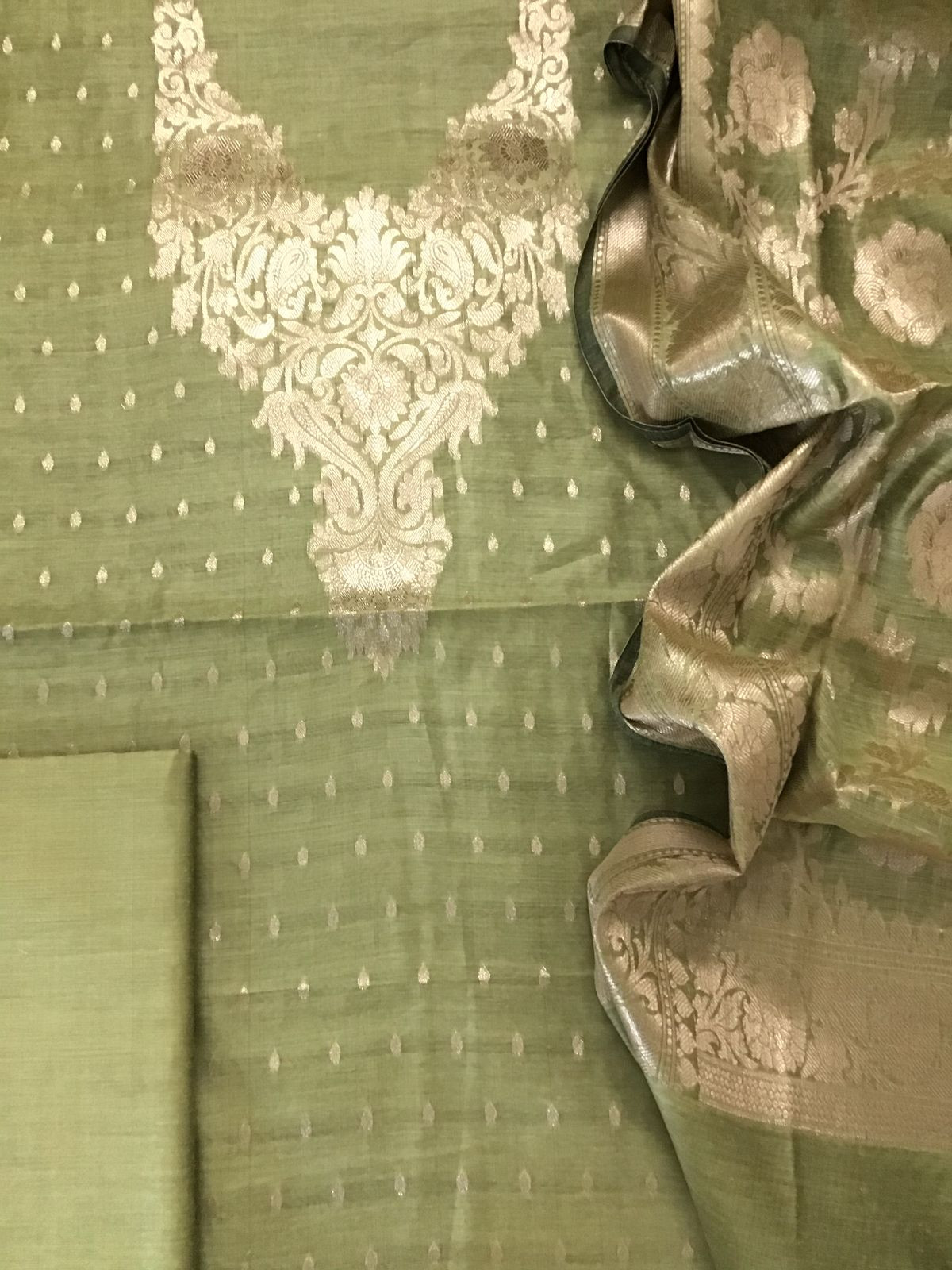 Soft Chanderi Banarasi Weaved Suit - Green