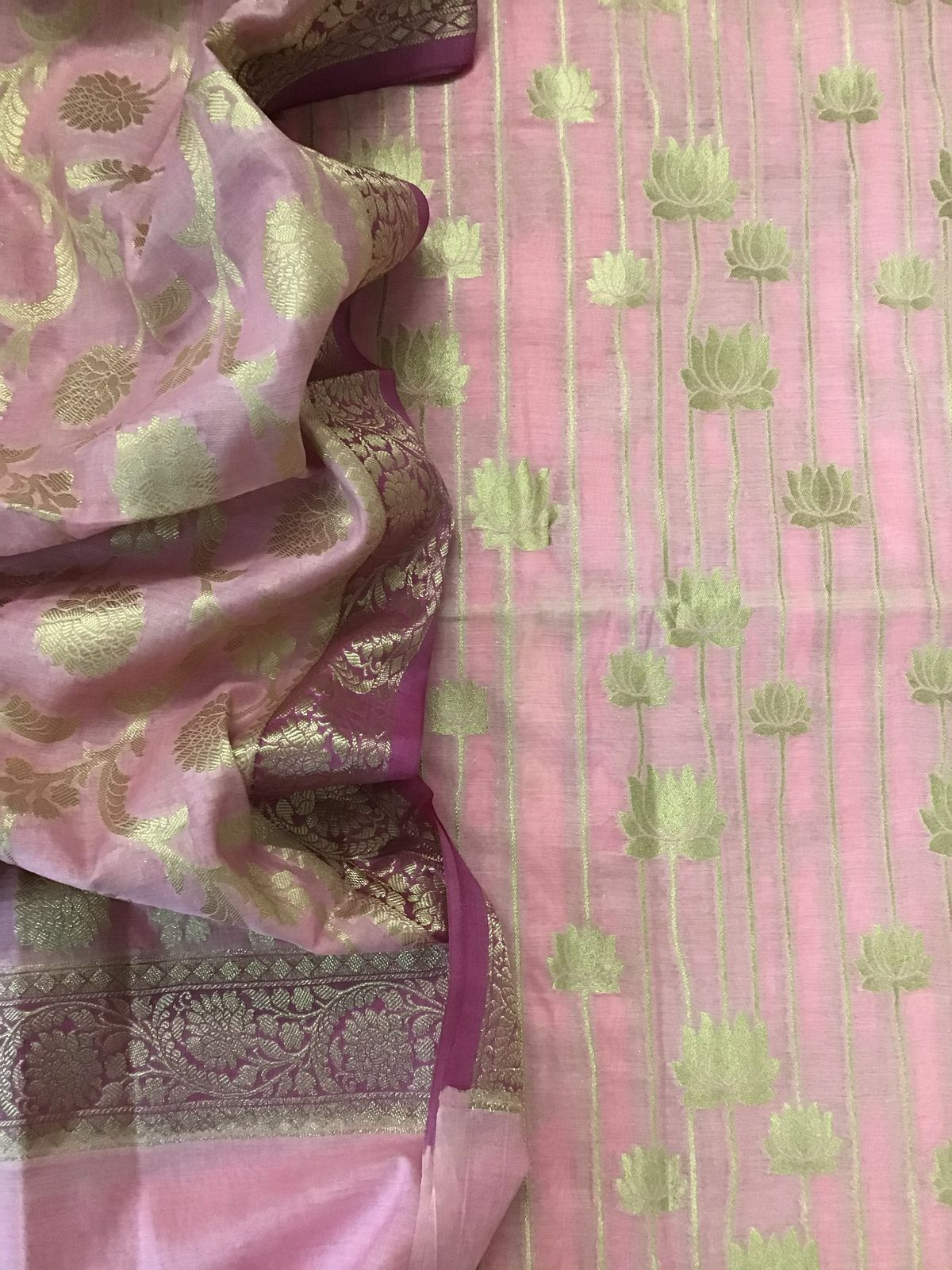 Soft Chanderi Banarasi Weaved Suit - Pink