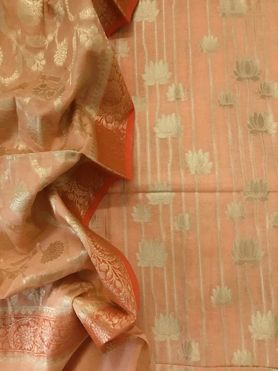 Soft Chanderi Banarasi Weaved Suit - Peach