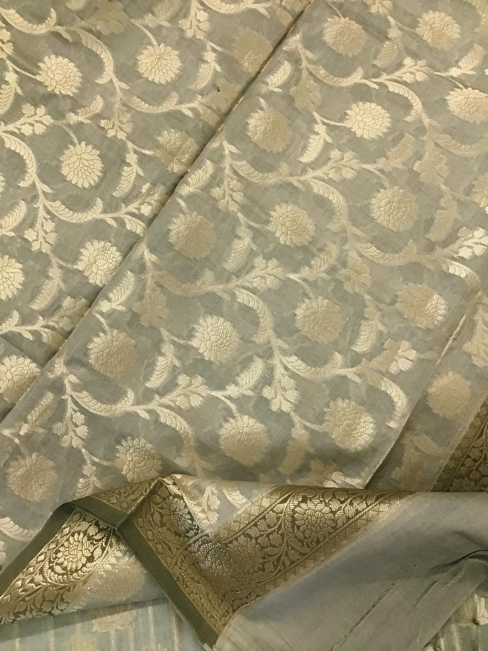 Soft Chanderi Banarasi Weaved Suit - Beige