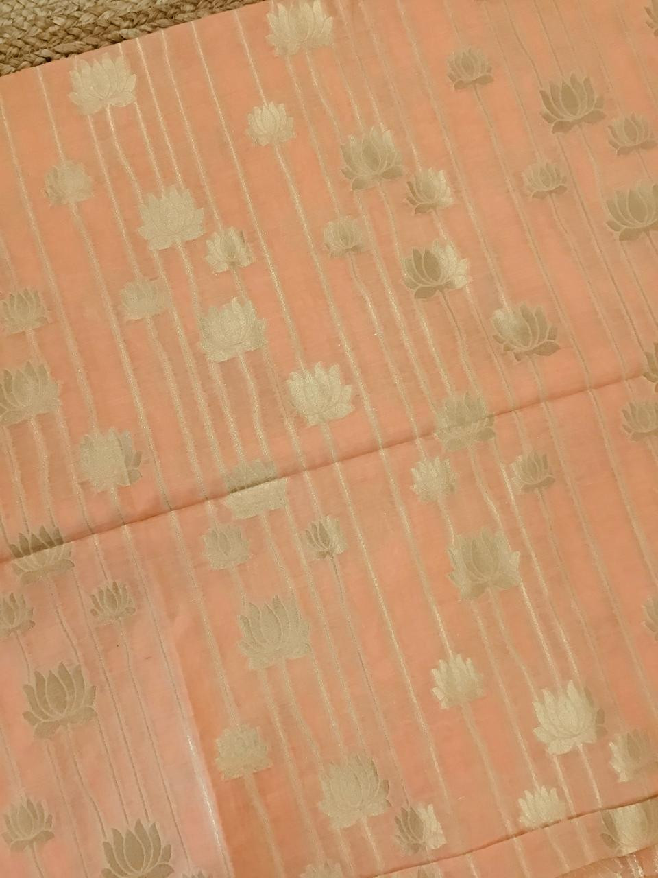 Soft Chanderi Banarasi Weaved Suit - Peach
