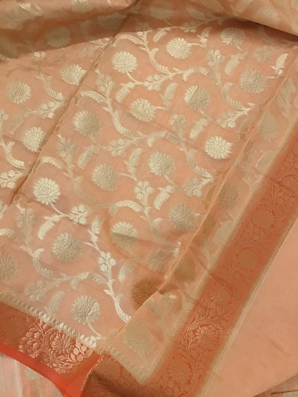 Soft Chanderi Banarasi Weaved Suit - Peach