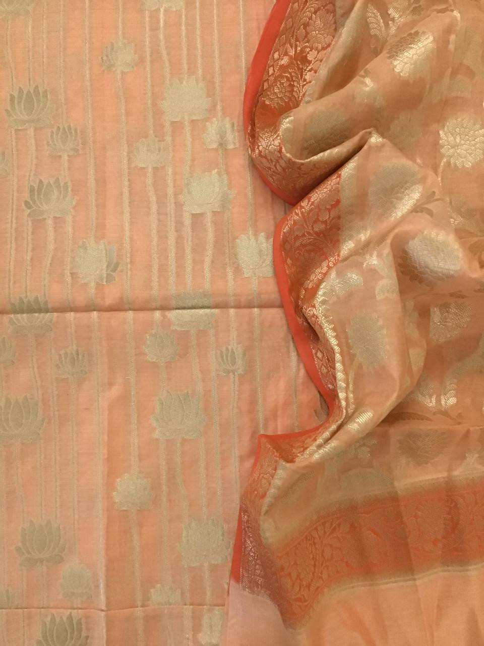 Soft Chanderi Banarasi Weaved Suit - Peach