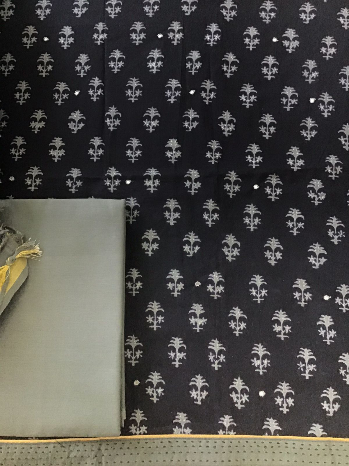 Pure Cotton Printed Embroidered Suit - Black