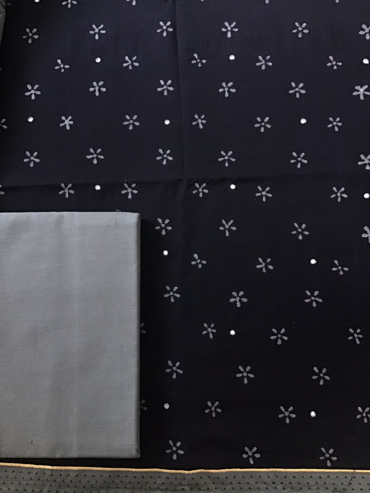 Pure Cotton Printed Embroidered Suit - Black