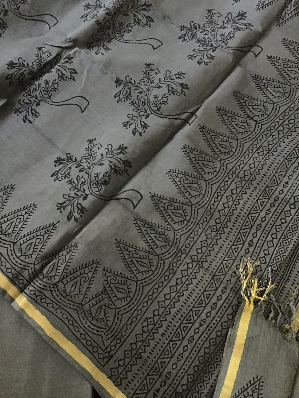 Pure Cotton Printed Embroidered Suit - Black