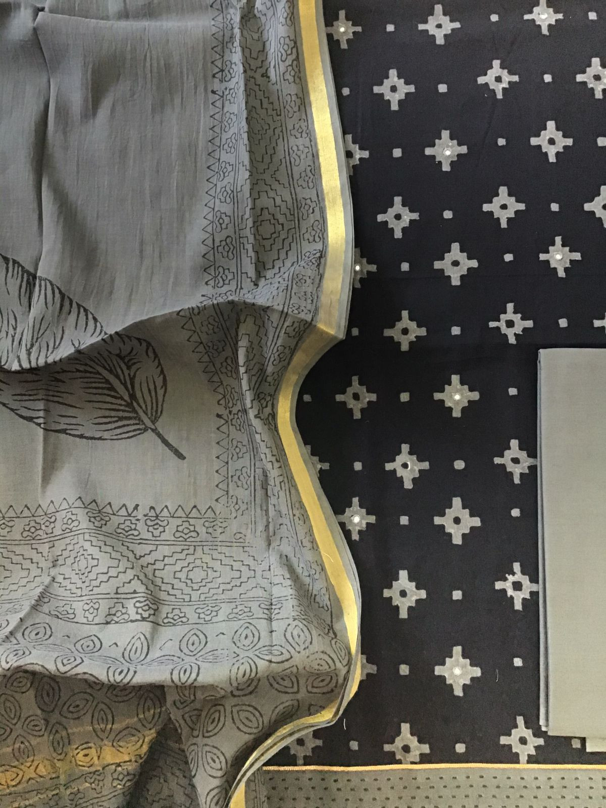 Pure Cotton Printed Embroidered Suit - Black