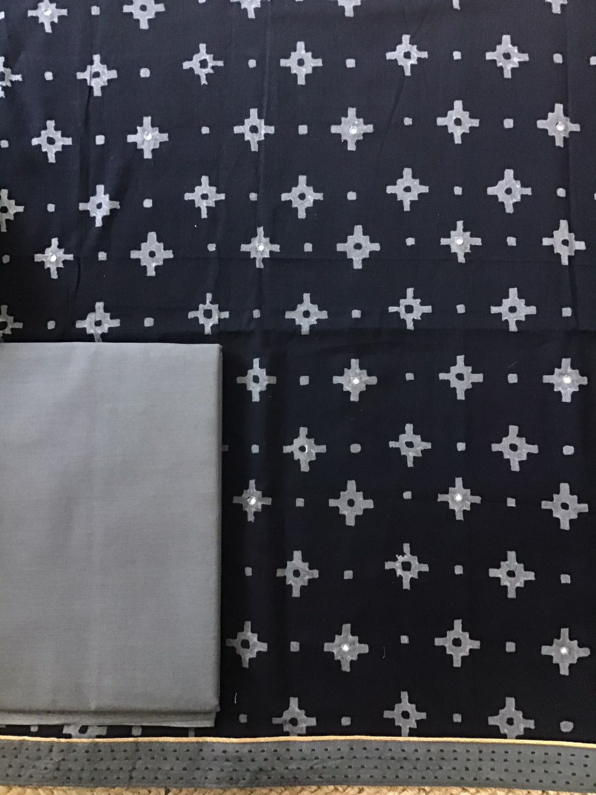 Pure Cotton Printed Embroidered Suit - Black