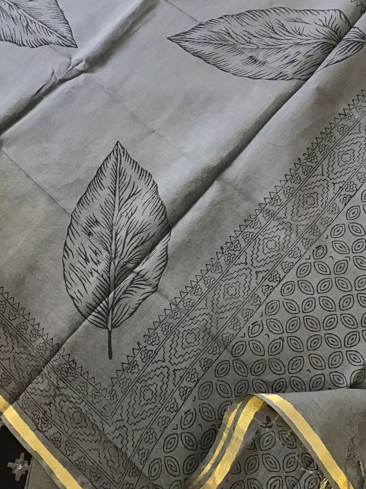 Pure Cotton Printed Embroidered Suit - Black