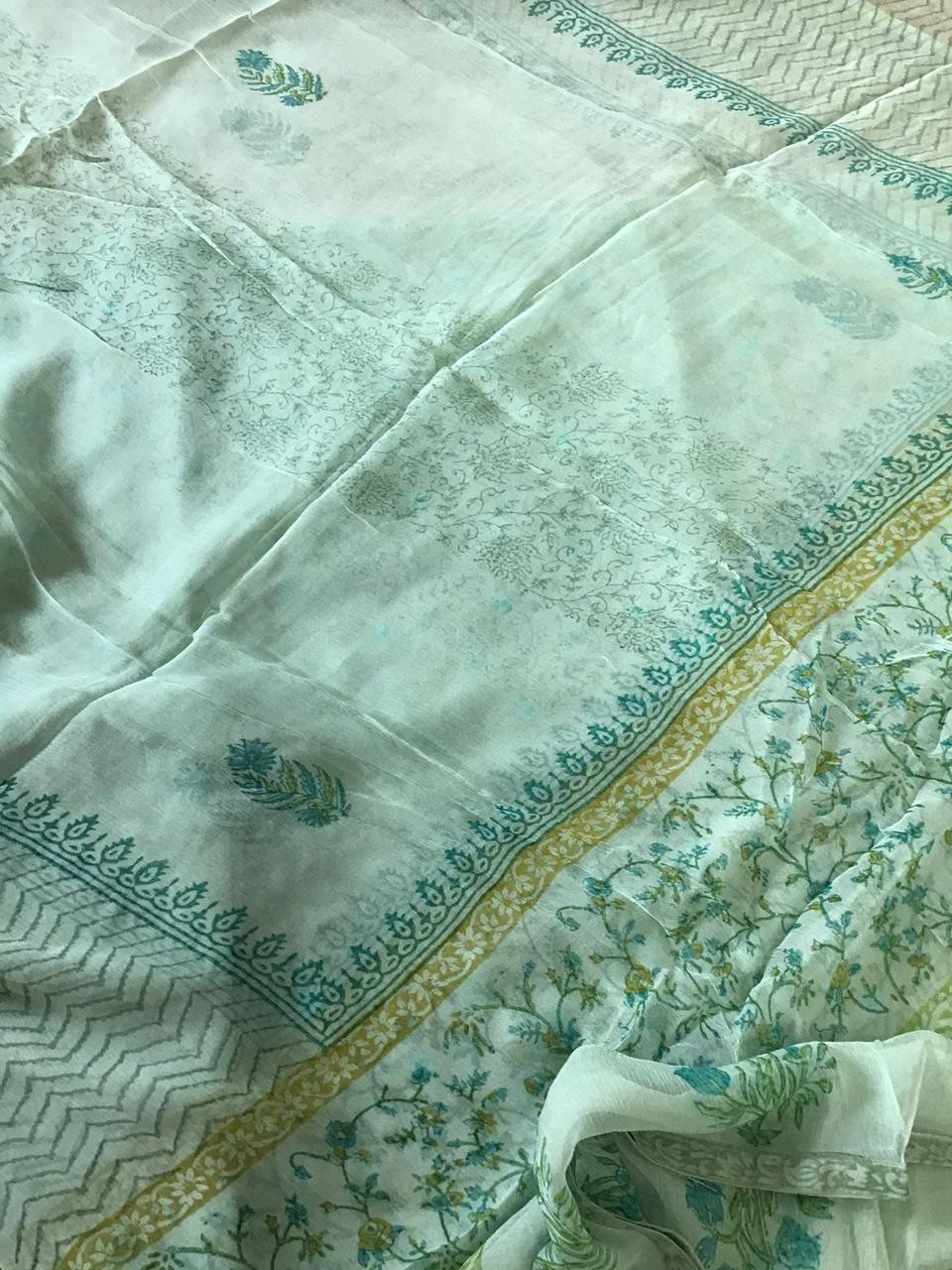 Pure Cotton Printed Embroidered Suit - Green