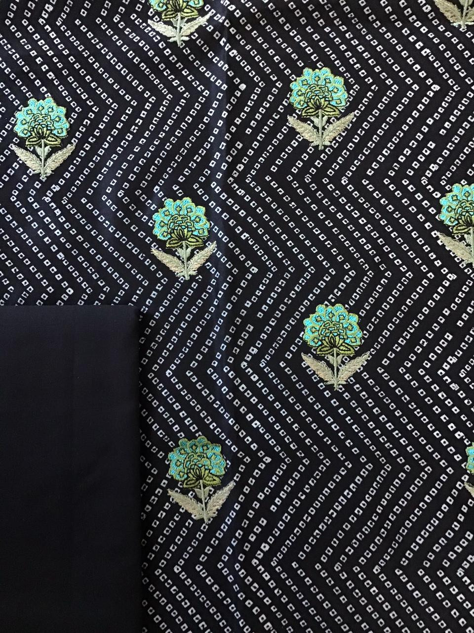 Pure Maheshwari Printed Embroidered Suit - Black