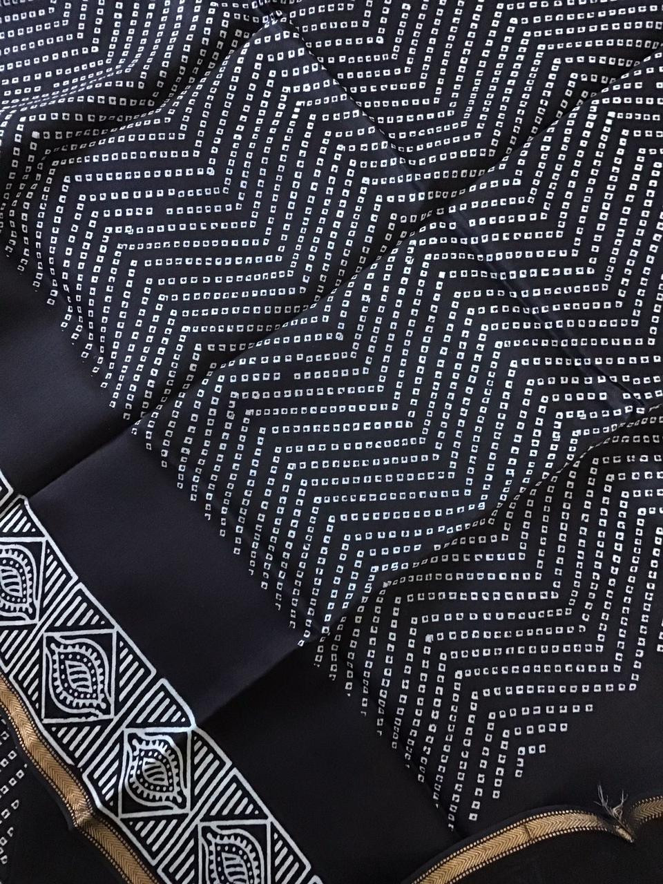 Pure Maheshwari Printed Embroidered Suit - Black