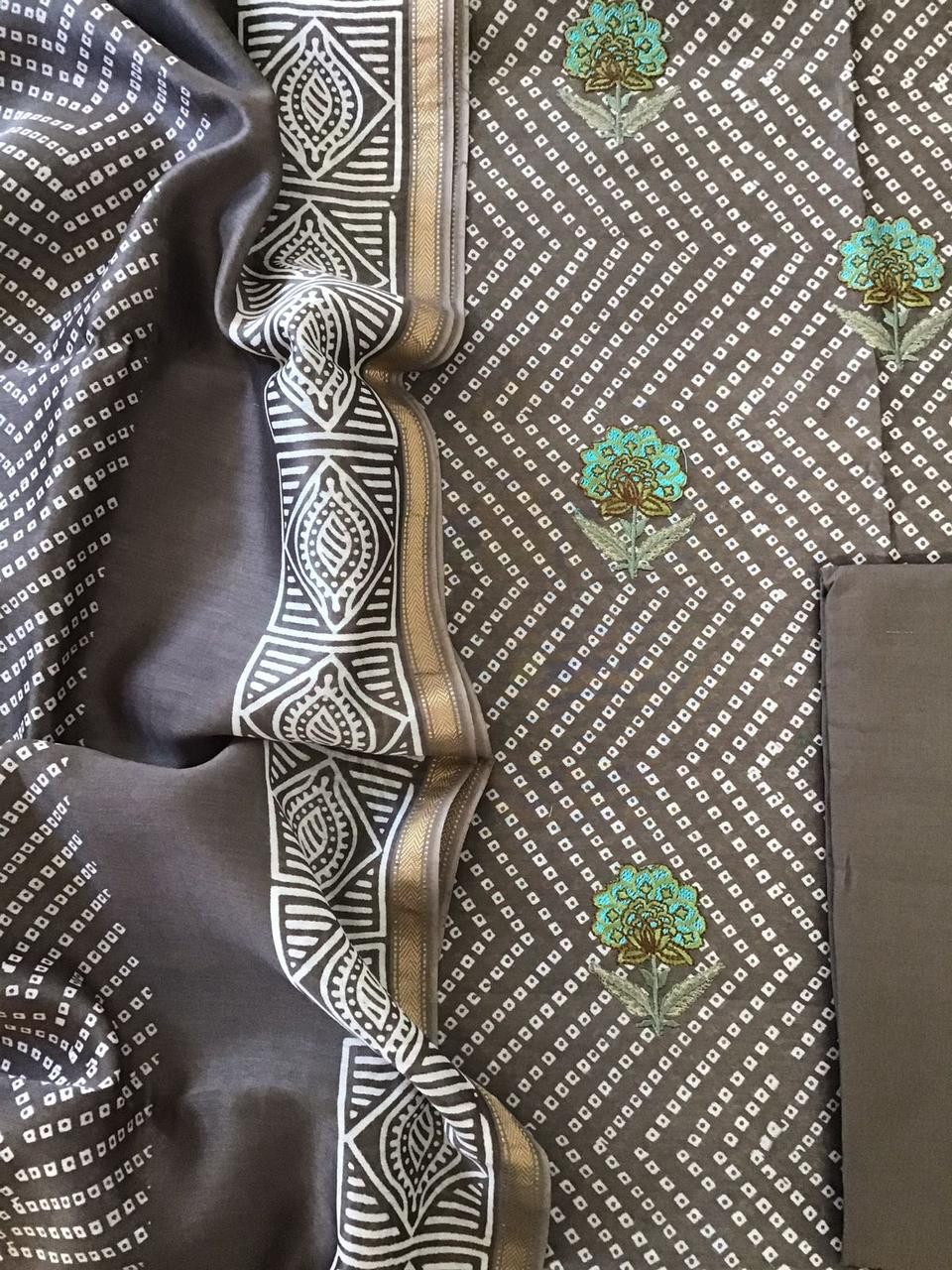 Pure Maheshwari Printed Embroidered Suit - Beige