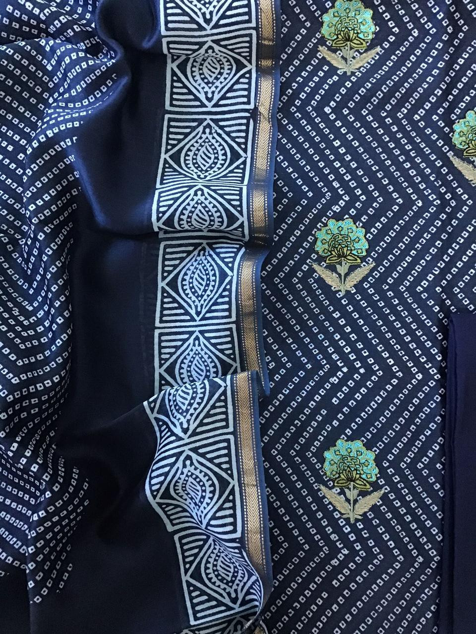 Pure Maheshwari Printed Embroidered Suit - Blue