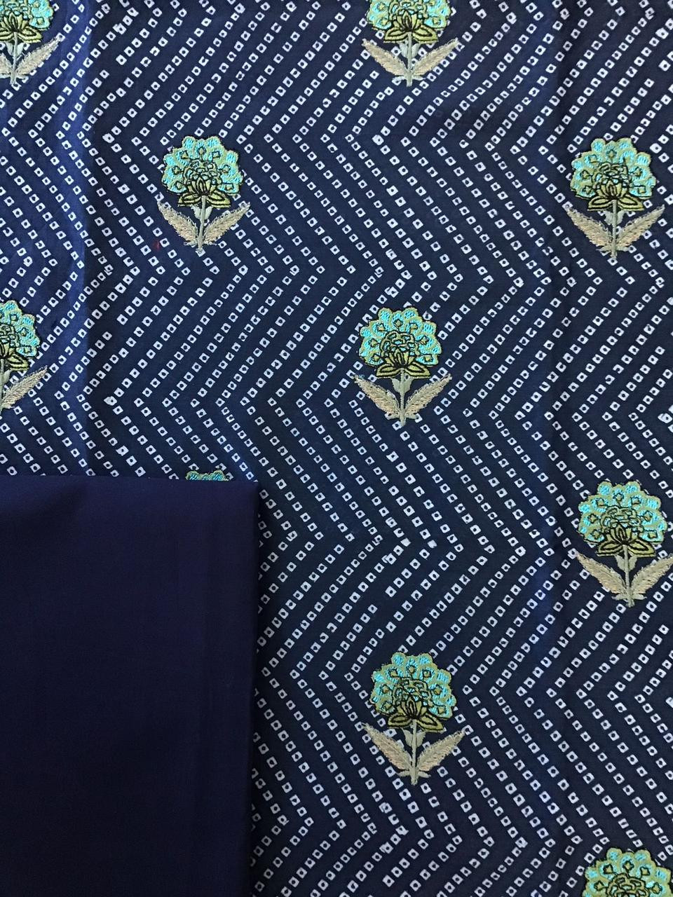 Pure Maheshwari Printed Embroidered Suit - Blue