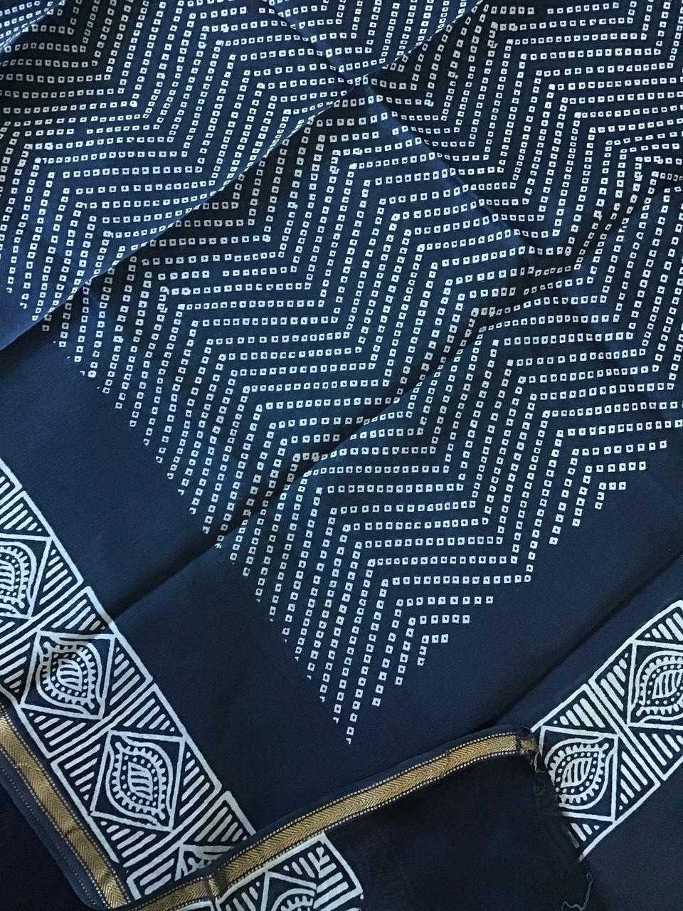 Pure Maheshwari Printed Embroidered Suit - Blue