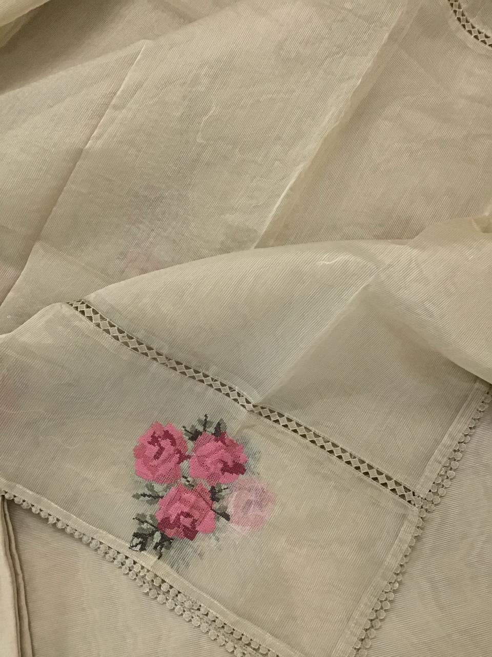 Soft Fine Supernet Embroidered Suit - Beige