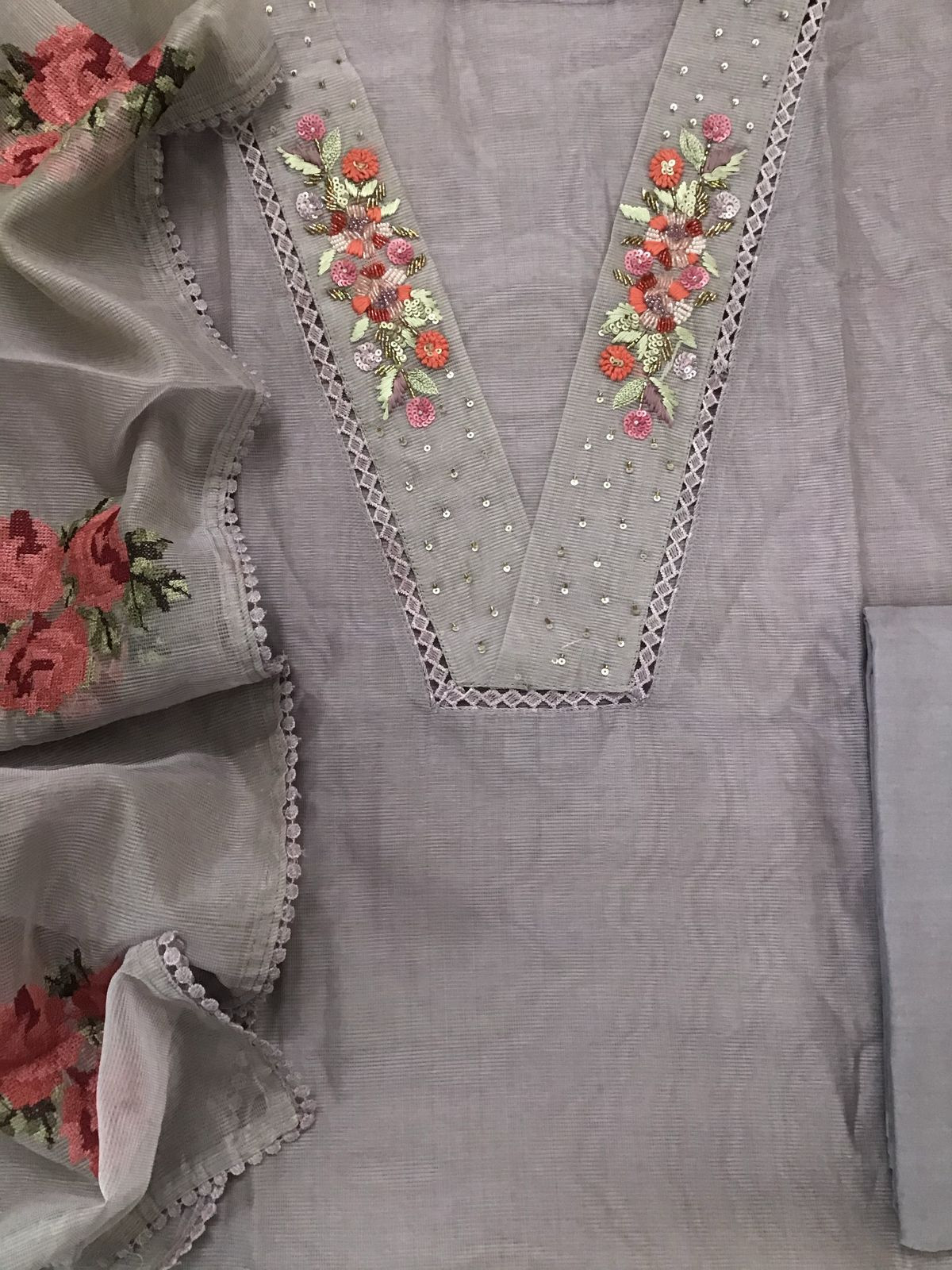 Soft Fine Supernet Embroidered Suit - Mauve