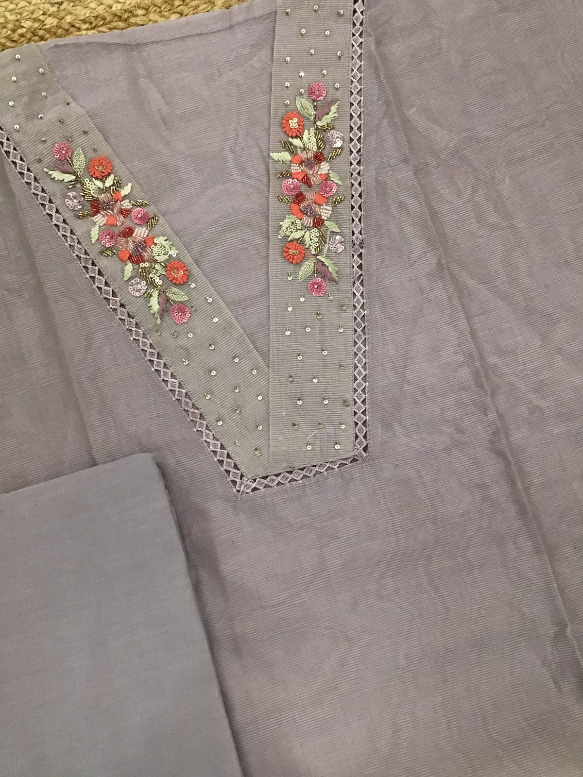 Soft Fine Supernet Embroidered Suit - Mauve