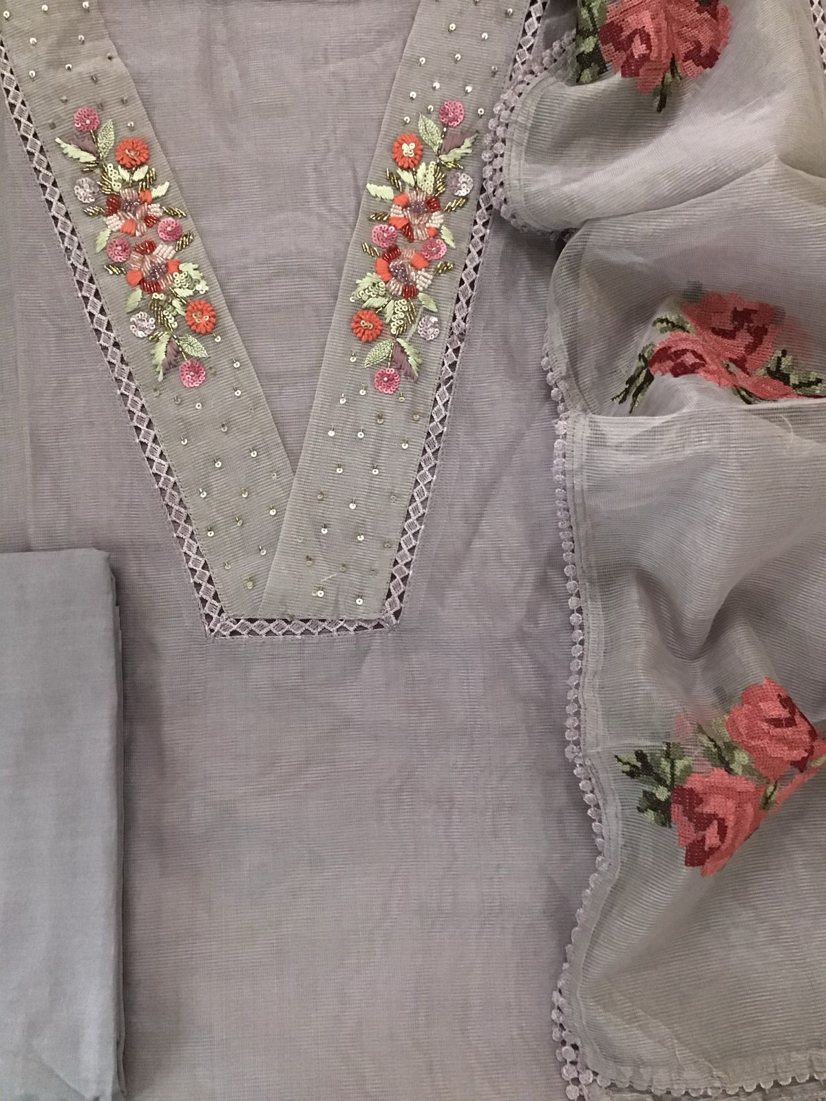 Soft Fine Supernet Embroidered Suit - Mauve