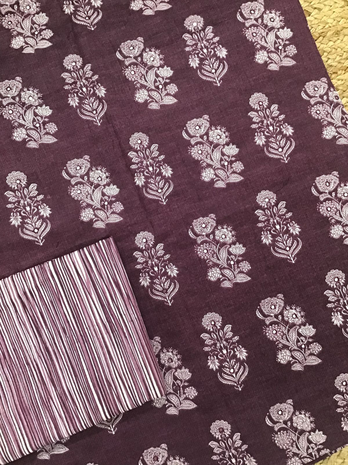 Pure Cotton Printed Embroidered Suit - Wine