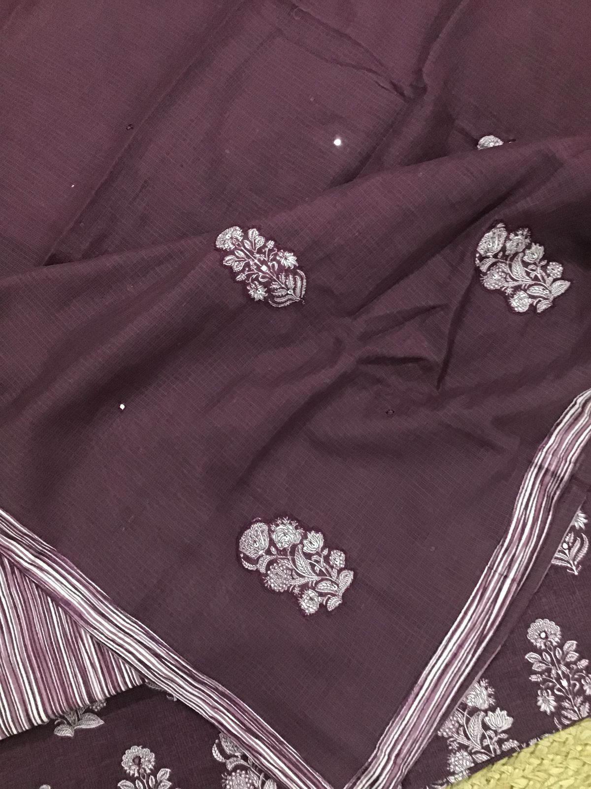 Pure Cotton Printed Embroidered Suit - Wine