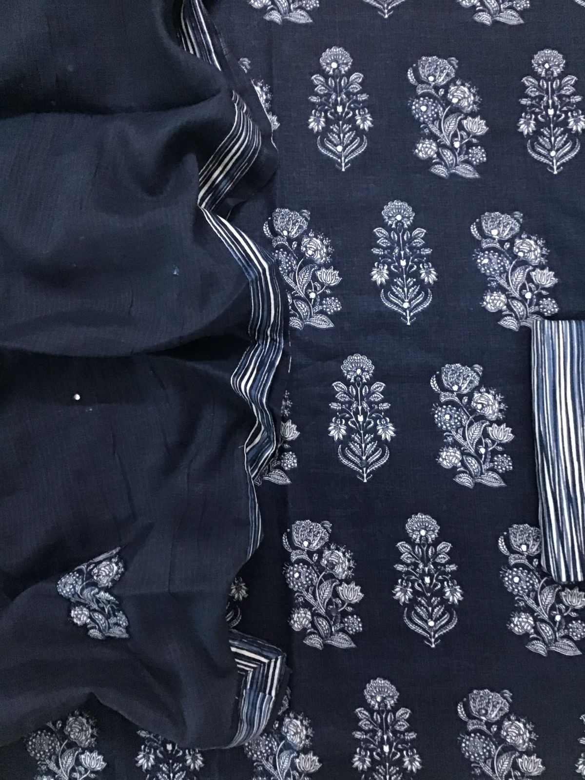 Pure Cotton Printed Embroidered Suit - Blue