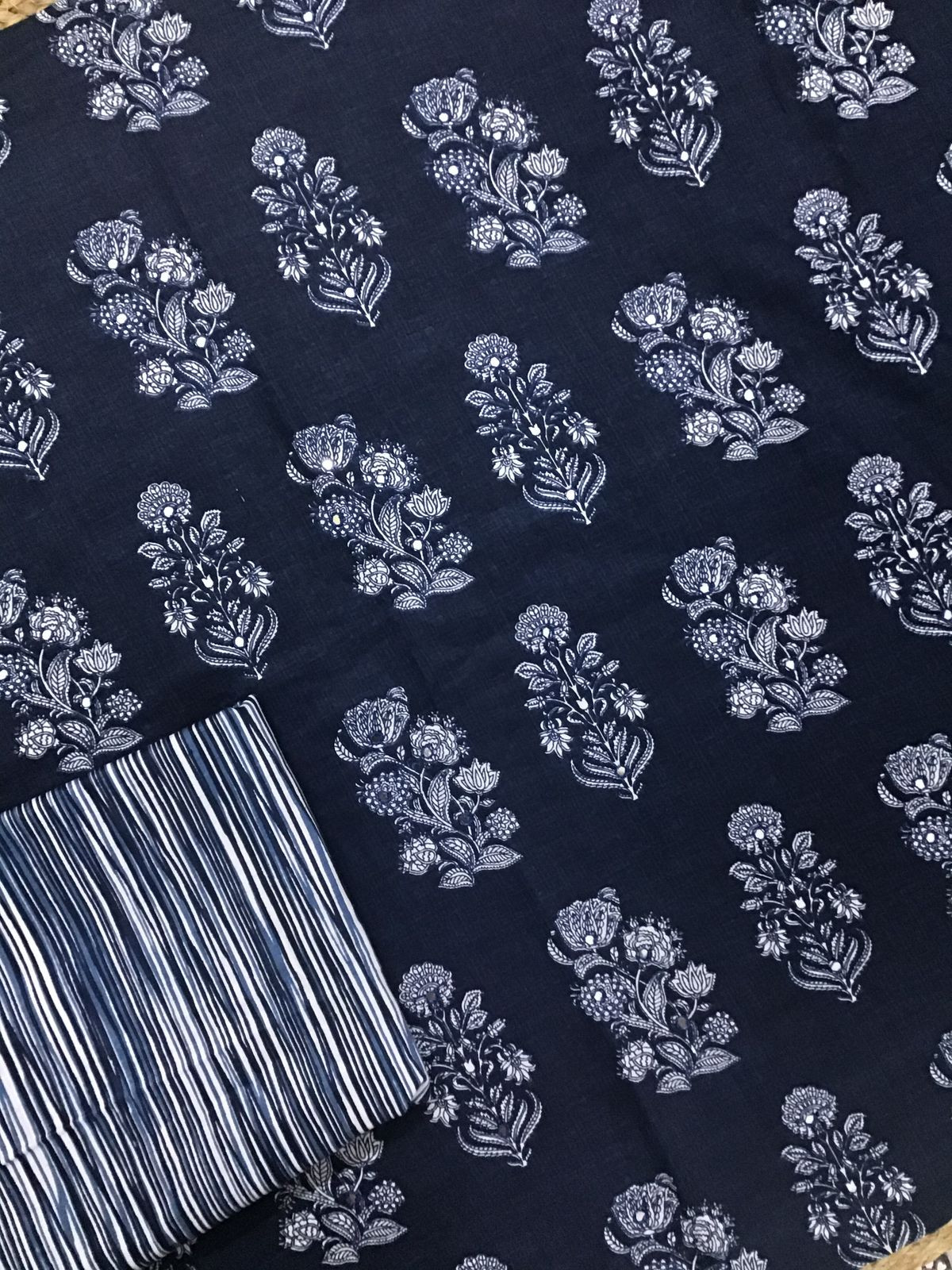 Pure Cotton Printed Embroidered Suit - Blue