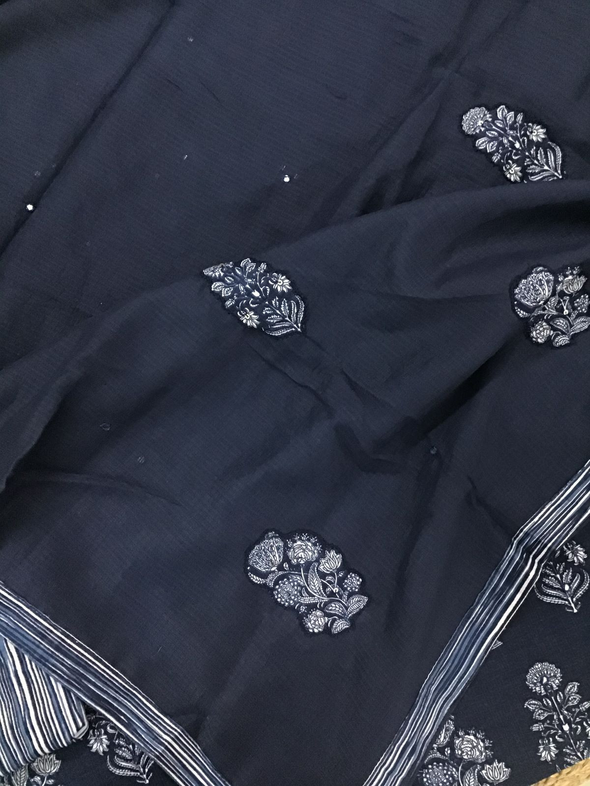 Pure Cotton Printed Embroidered Suit - Blue