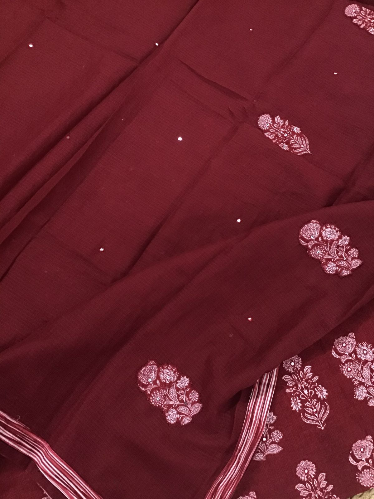 Pure Cotton Printed Embroidered Suit - Maroon