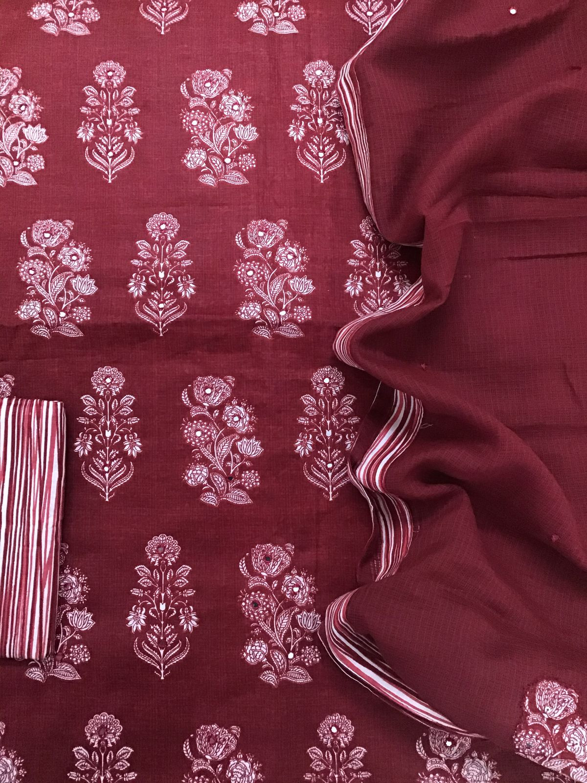 Pure Cotton Printed Embroidered Suit - Maroon