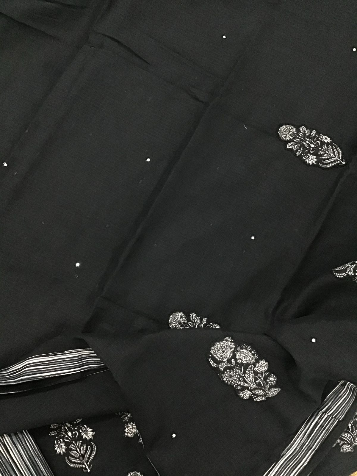 Pure Cotton Printed Embroidered Suit - Black