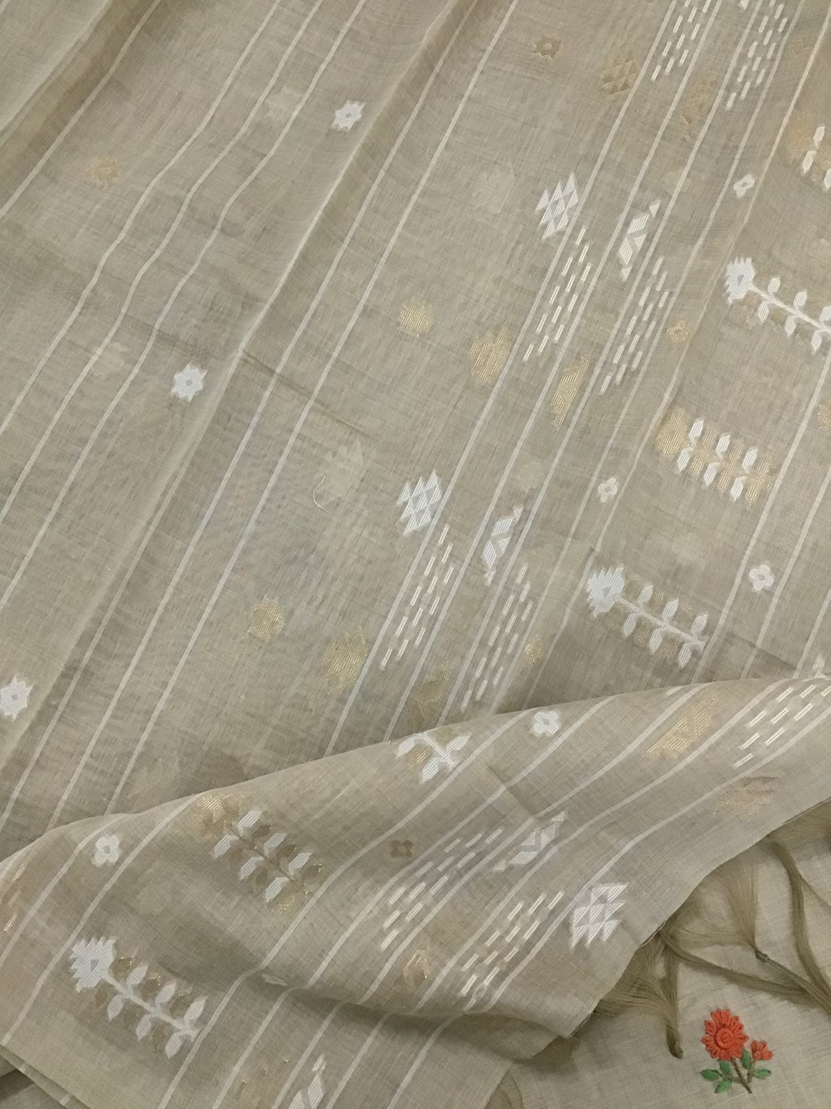 Soft Kora Chanderi Embroidered Suit - Beige