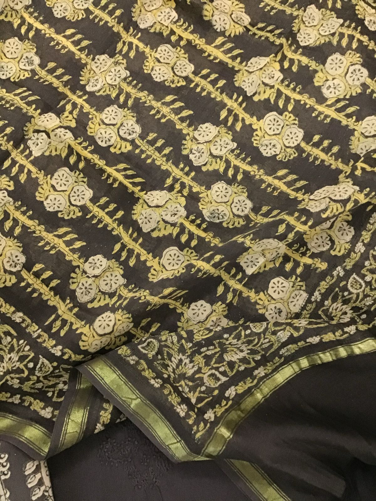 Pure Cotton Printed Embroidered Suit - Brown