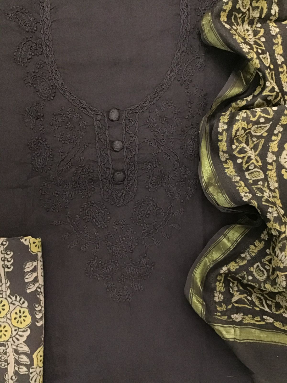 Pure Cotton Printed Embroidered Suit - Brown