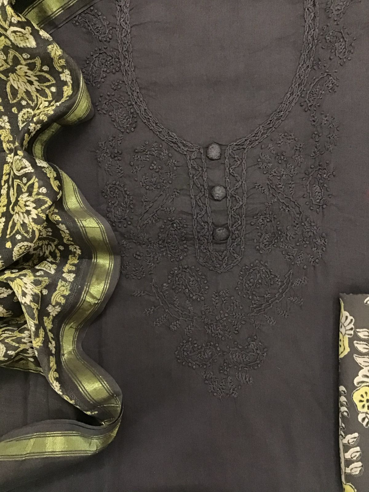 Pure Cotton Printed Embroidered Suit - Brown