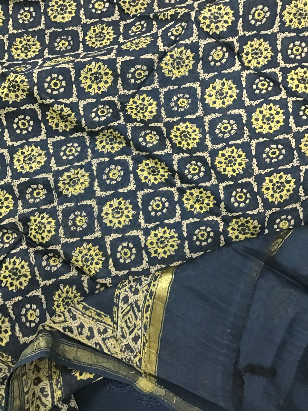 Pure Cotton Printed Embroidered Suit - Blue