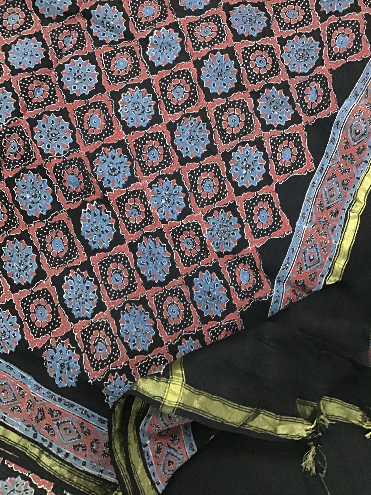 Pure Cotton Printed Embroidered Suit - Black