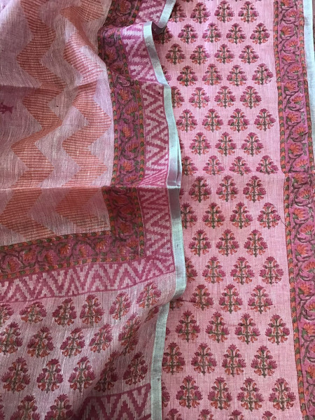 Image of Pure Thick Jute Cotton Printed Suit - Pink