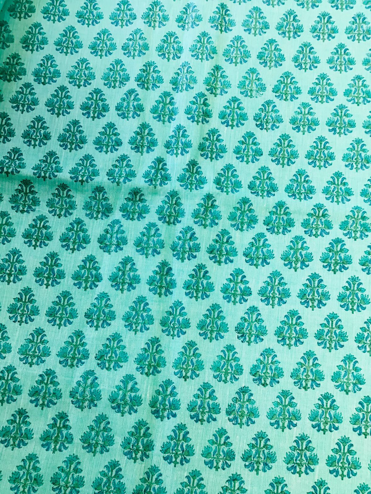 Pure Thick Jute Cotton Printed Suit - Sea Green