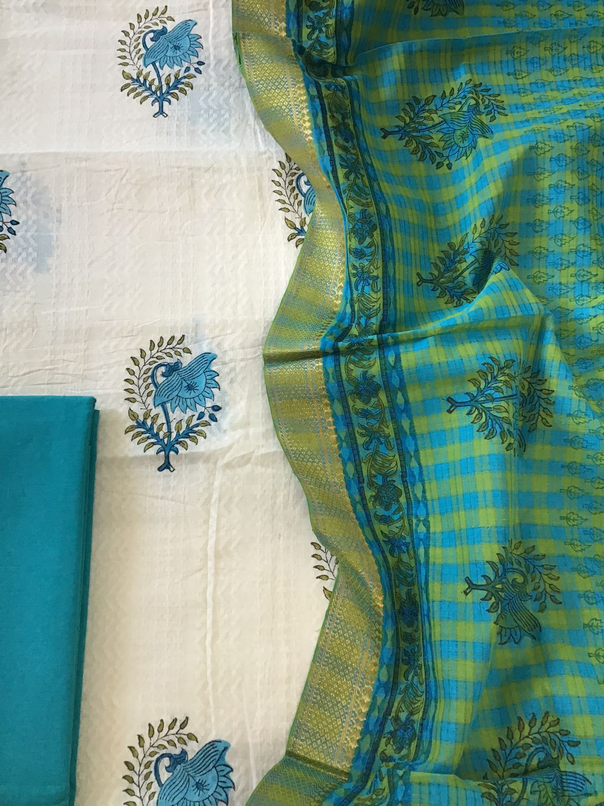 Pure Cotton Self Embroidered Printed Suit - Off White