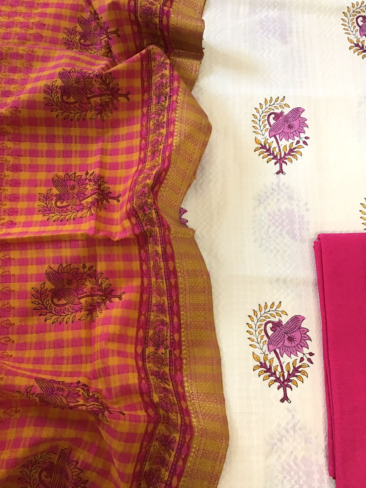 Pure Cotton Self Embroidered Printed Suit - Off White