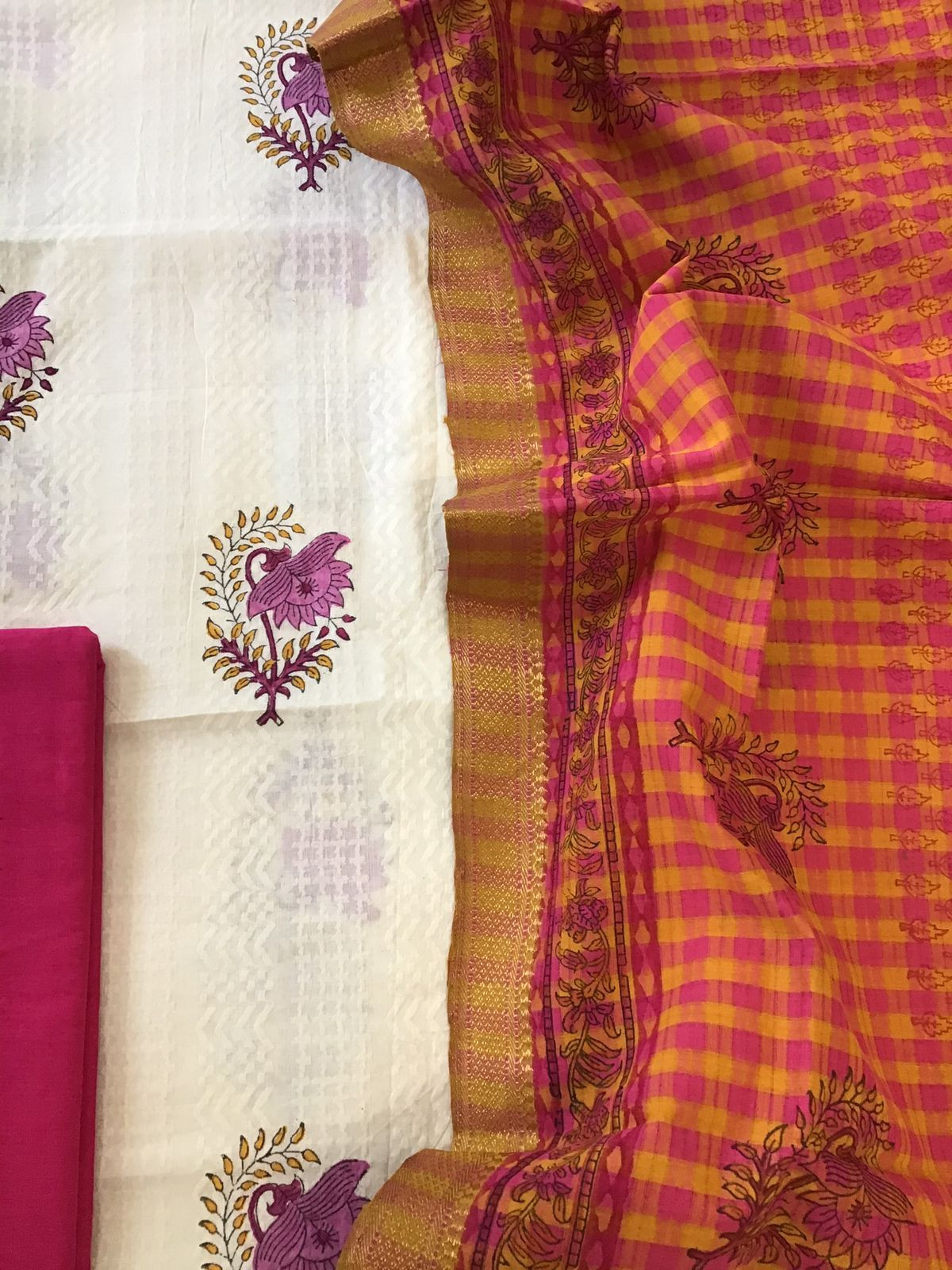 Pure Cotton Self Embroidered Printed Suit - Off White