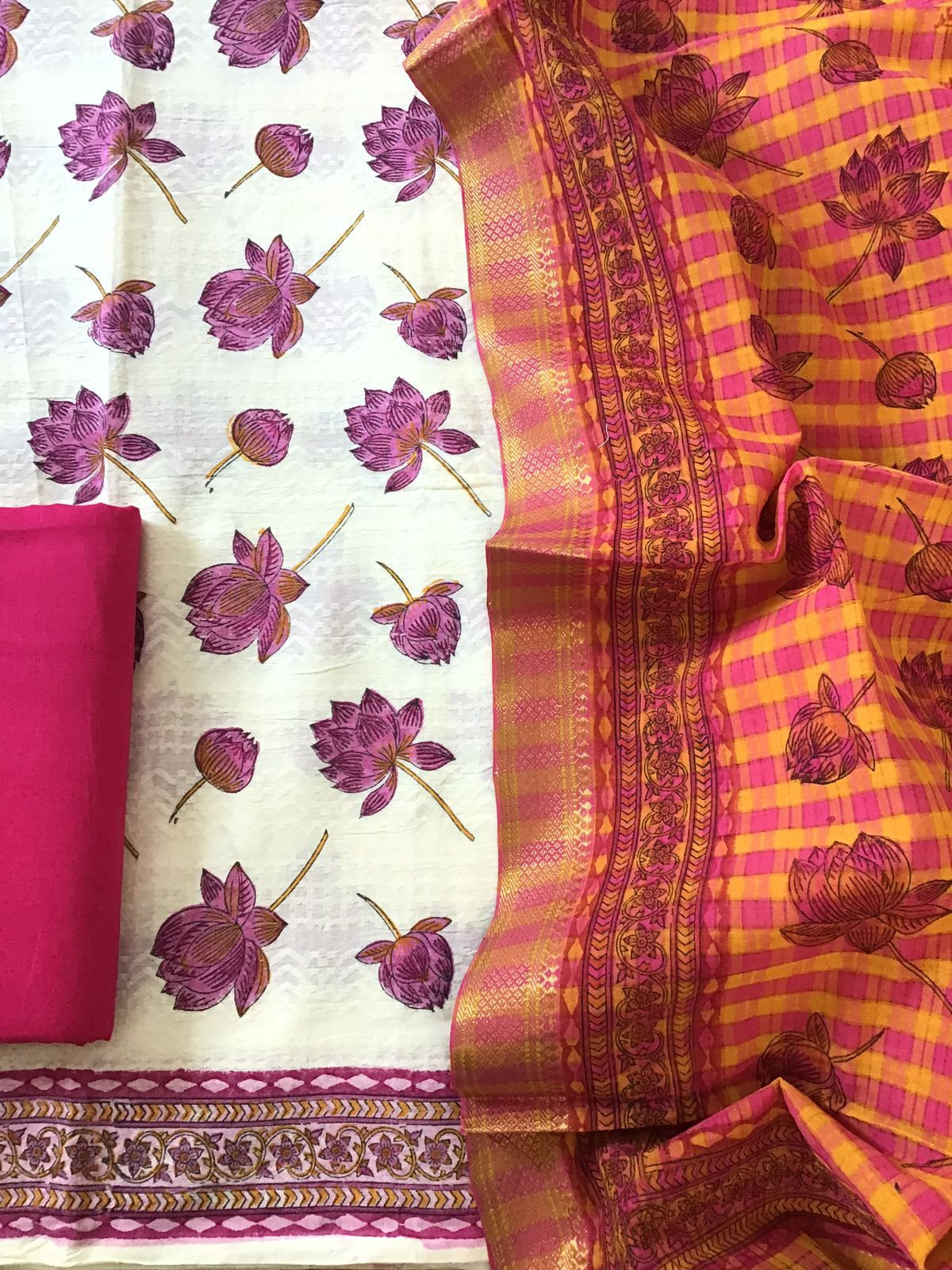 Pure Cotton Self Embroidered Printed Suit - Off White