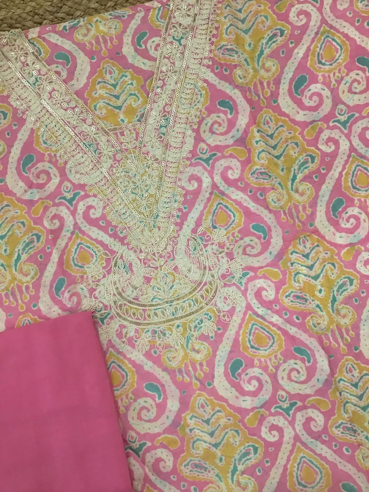 Pure Muslin Printed Embroidered Suit - Pink