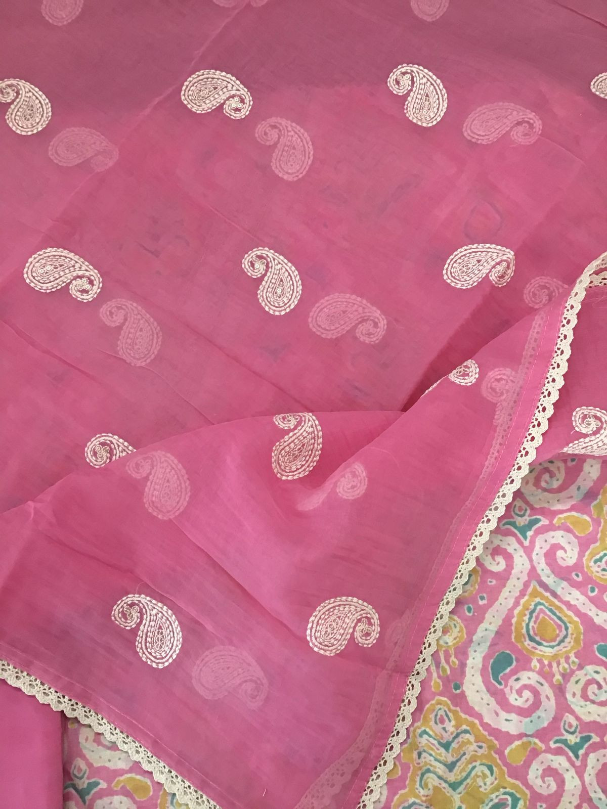 Pure Muslin Printed Embroidered Suit - Pink