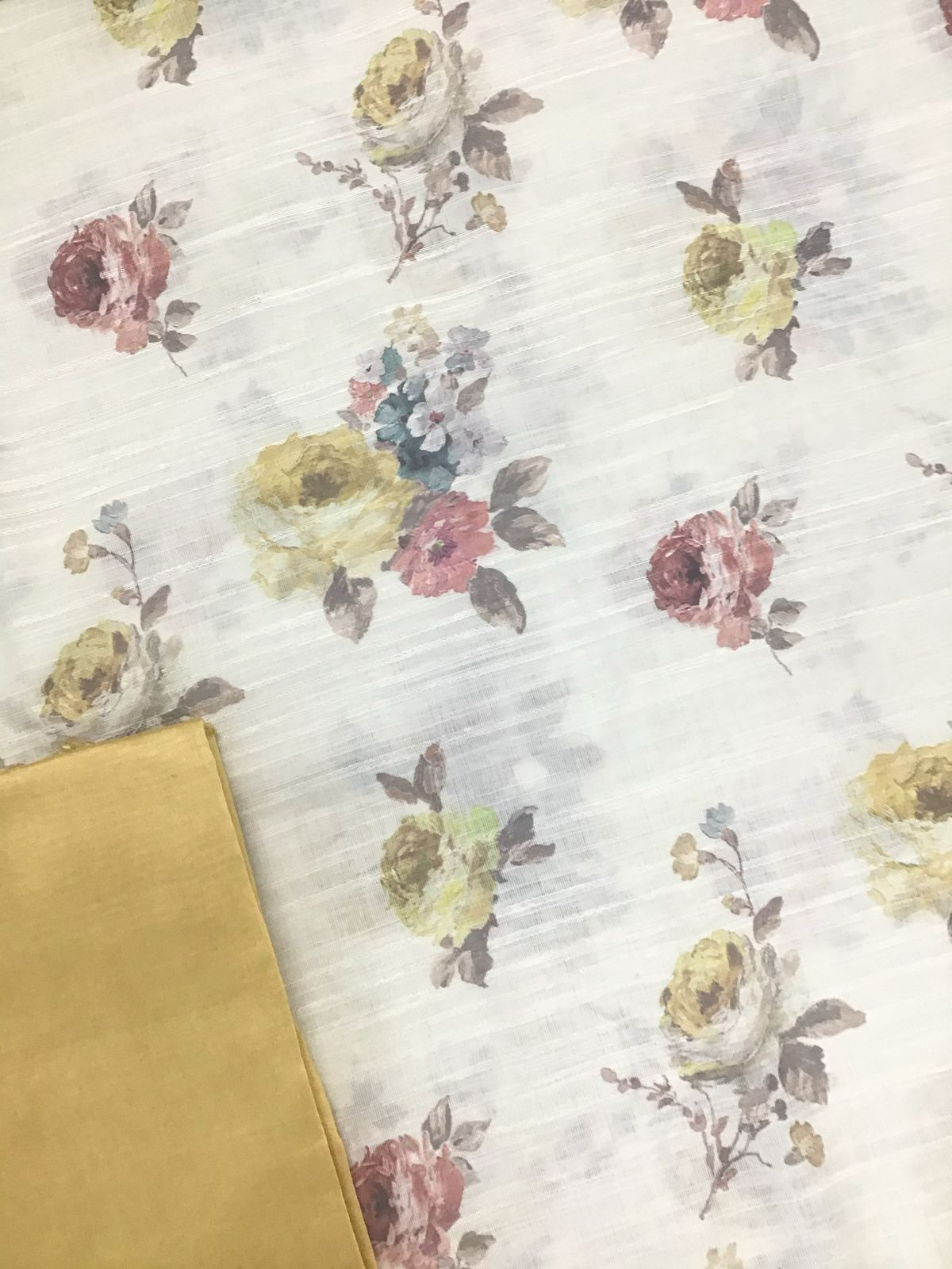 Soft Linen Jute Cotton Printed Embroidered Suit - Off White